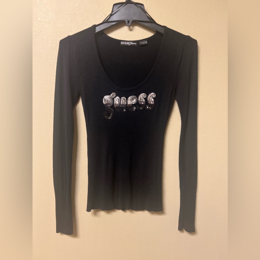 Guess Logo Sequin Black Sweater XSmall